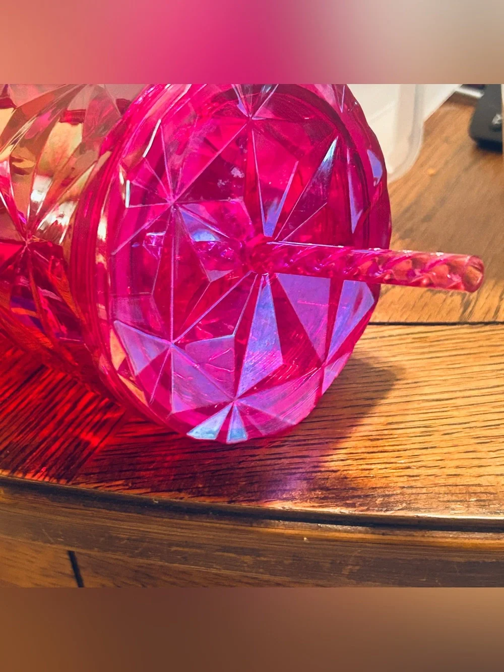 Starbucks Fuschia Diamond Pattern Tumbler w Straw UNUSED 24 oz.
